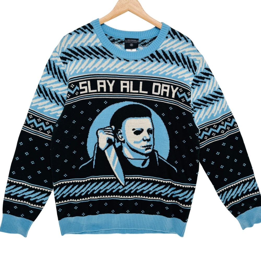 Ripple Junction Michael Myers Slay All Day Ugly XMAS Sweater Mens M Halloween‎